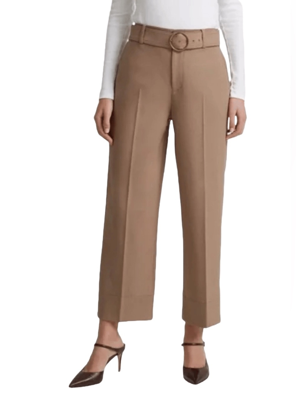CLUB MONACO Enamel Ring Belted Wool Blend Cropped Pants - High-Waist Wide Leg